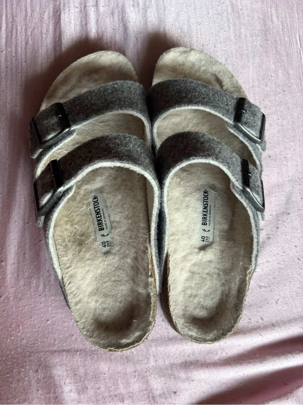 Women’s Grey Wool Arizona Birkenstock Sandals